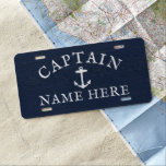 Boat Captain Name Nautical Anchor Navy Blue License Plate