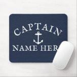 Boat Captain Name Nautical Anchor Navy Blue Mouse Pad