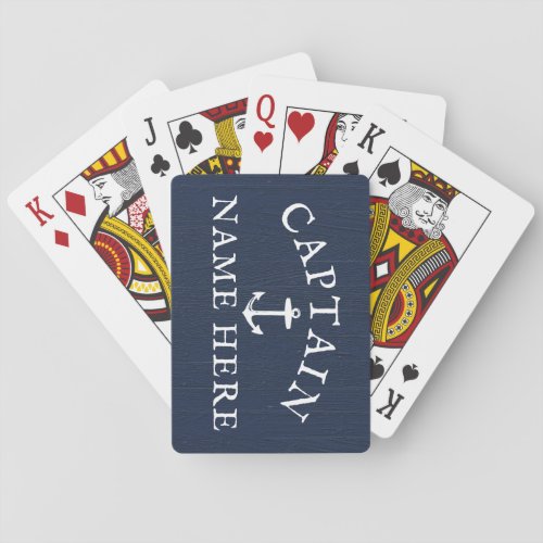 Boat Captain Name Nautical Anchor Navy Blue Poker Cards