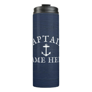 Boat Captain Name Nautical Anchor Navy Blue Thermal Tumbler