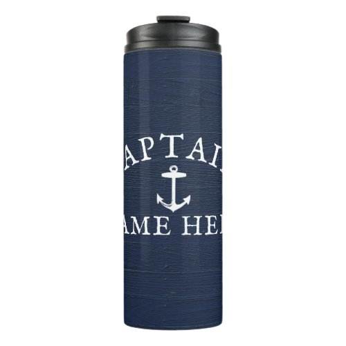 Boat Captain Name Nautical Anchor Navy Blue Thermal Tumbler