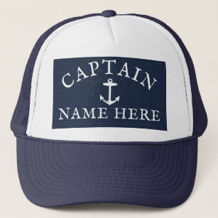 Boat Captain Name Nautical Anchor Navy Blue Trucker Hat