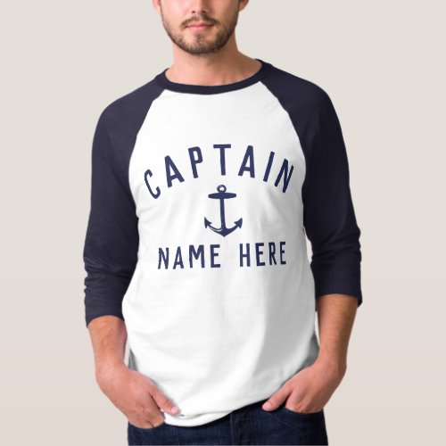 Boat Captain Name Nautical Anchor Navy BlueWhite T_Shirt