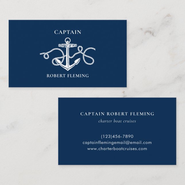 Boat Captain Nautical Anchor  Business Card (Front/Back)