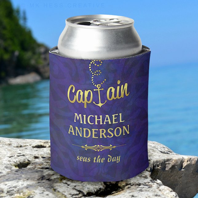 Boat Captain Nautical Anchor Gold | Custom Name Can Cooler (Creator Uploaded)