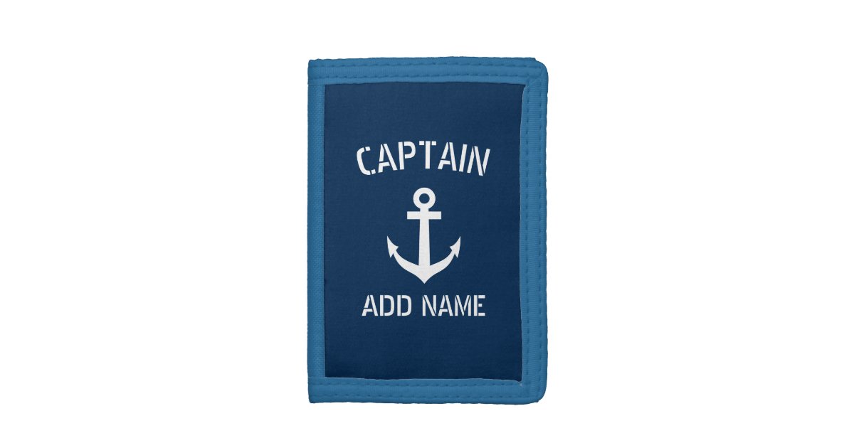 Boat Sticker Wallet Boat captain navy blue nautical anchor custom mens tri-fold wallet | Zazzle