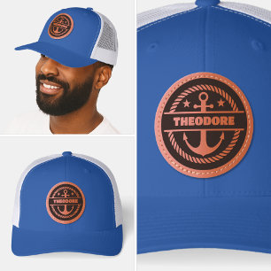 Boat Captain Pontoon Monogram Name Nautical Leather Patch Hat