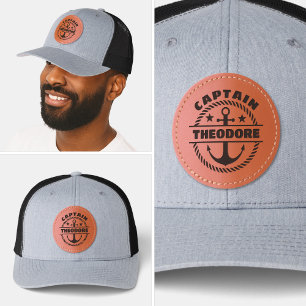 Boat Captain Pontoon Monogram Name Nautical Leather Patch Hat