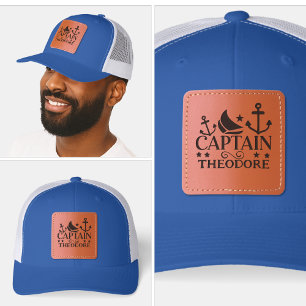 Boat Captain Pontoon Personalized Name Nautical Leather Patch Hat