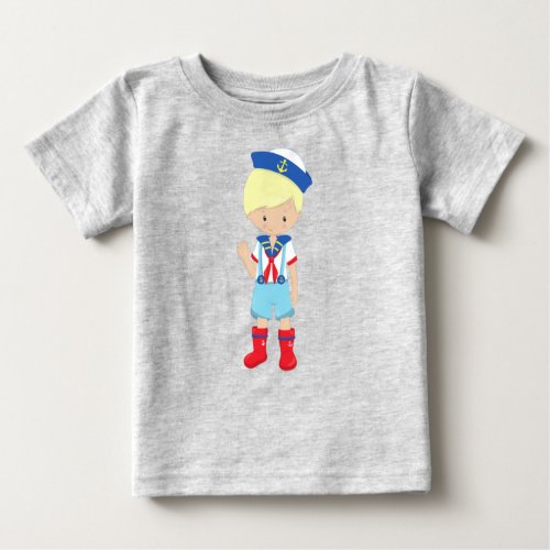 Boat Captain Skipper Blond Hair Cute Boy Baby T_Shirt