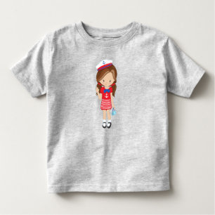 Boat Captain, Skipper, Brown Hair, Cute Girl Toddler T-shirt