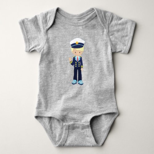 Boat Captain Skipper Cute Boy Blond Hair Baby Bodysuit