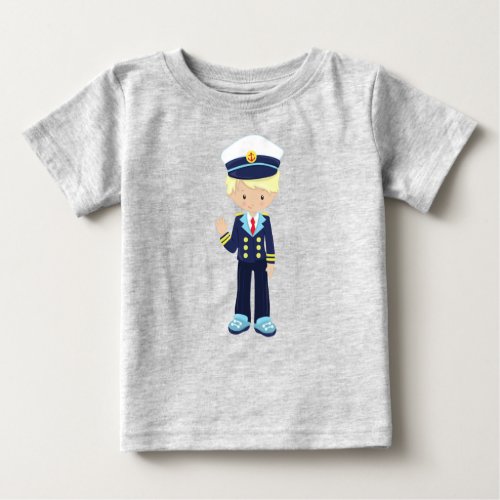 Boat Captain Skipper Cute Boy Blond Hair Baby T_Shirt