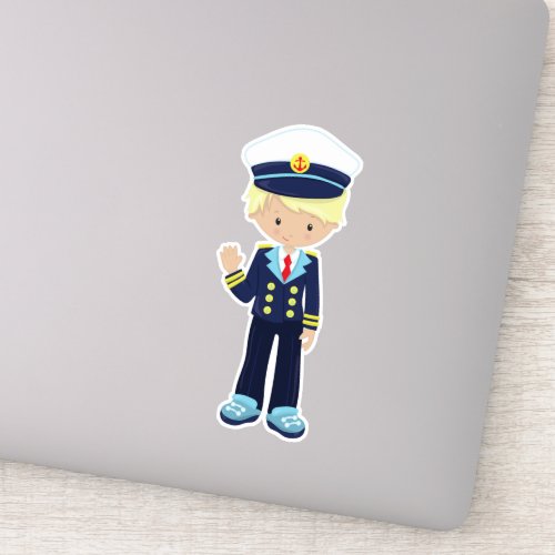 Boat Captain Skipper Cute Boy Blond Hair Sticker
