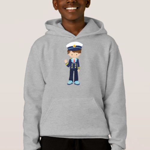 Boat Captain Skipper Cute Boy Brown Hair Hoodie