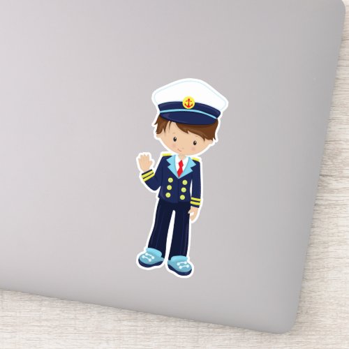 Boat Captain Skipper Cute Boy Brown Hair Sticker