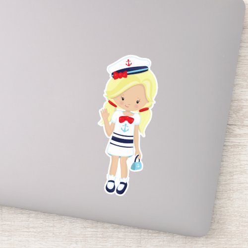 Boat Captain Skipper Cute Girl Blonde Hair Sticker
