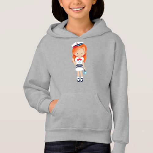 Boat Captain Skipper Cute Girl Orange Hair Hoodie