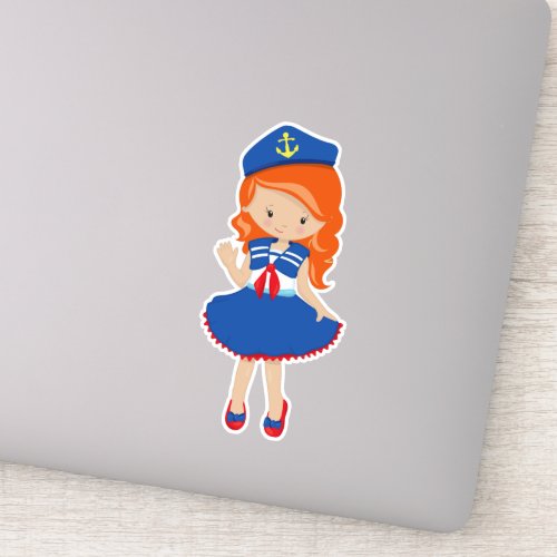 Boat Captain Skipper Orange Hair Cute Girl Sticker