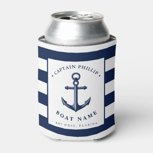 Boat Captains Anchor Custom Name Can Cooler