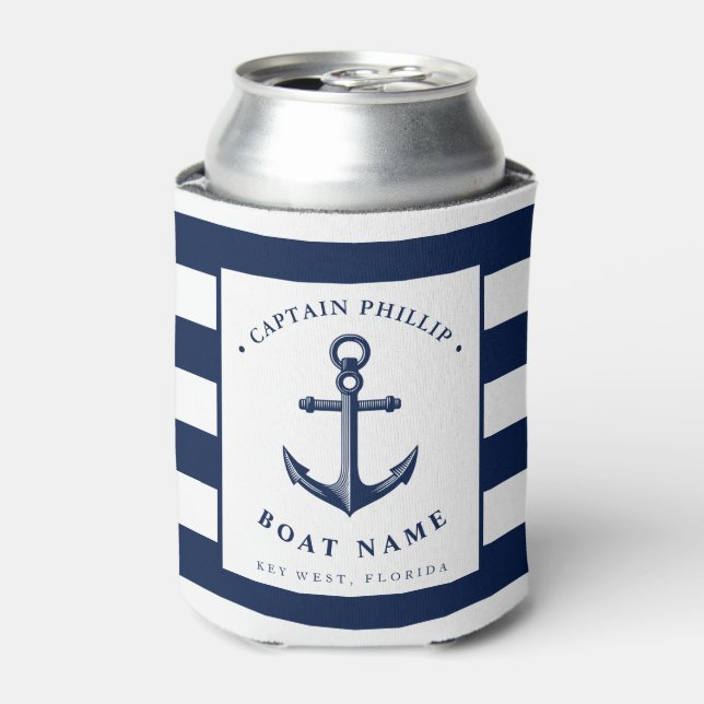 Boat Captain's Anchor Custom Name Can Cooler (Can Front)