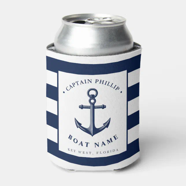 Boat Captain's Anchor Custom Name Can Cooler | Zazzle