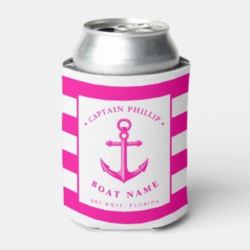 Boat Captains Anchor Hot Pink Can Cooler