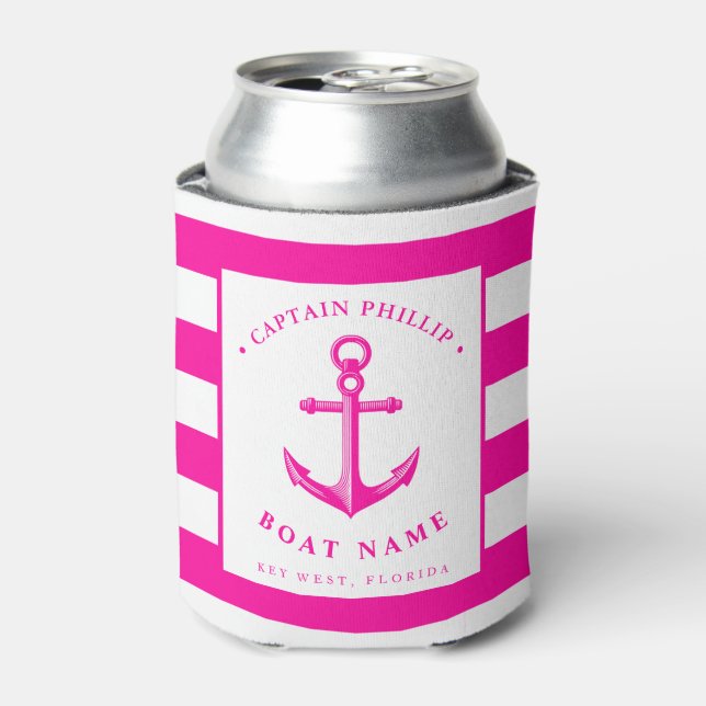 Boat Captain's Anchor Hot Pink Can Cooler (Can Front)