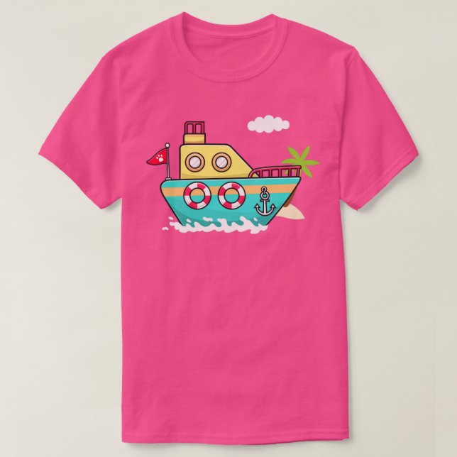 Boat Cartoon Illustration T-Shirt (Design Front)