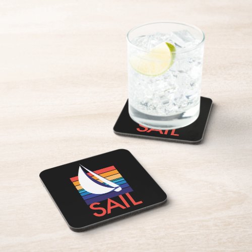 Boat Color Square_Sail on black Beverage Coaster