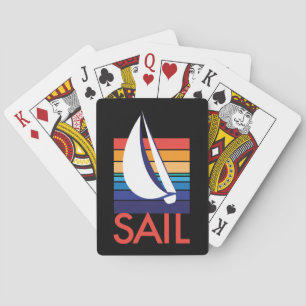 Boat Color Square_Sail_on black Poker Cards