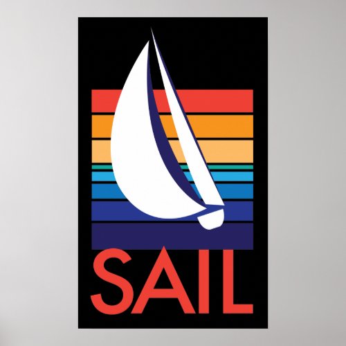 Boat Color Square_SAIL on black poster print