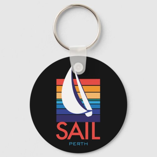 Boat Color Square_SAIL_Perth on black keychain