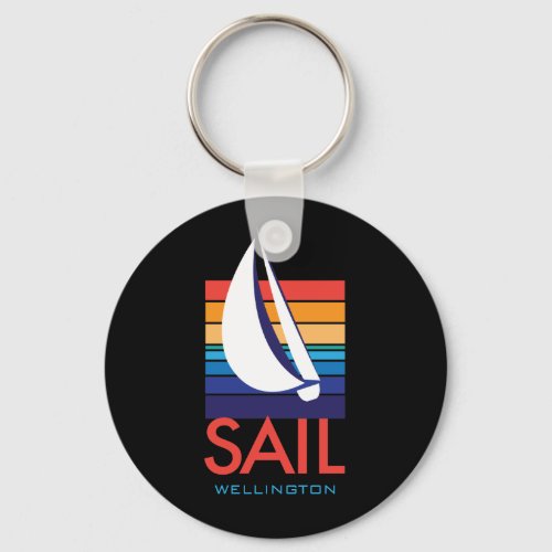 Boat Color Square_SAIL_Wellington on black Keychain