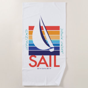 Boat Color Square_Sailing Sydney Memories Beach Towel