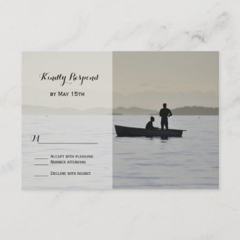 Boat & Couple Silhouette Lake Wedding Rsvp Cards by CountryWeddings at Zazzle