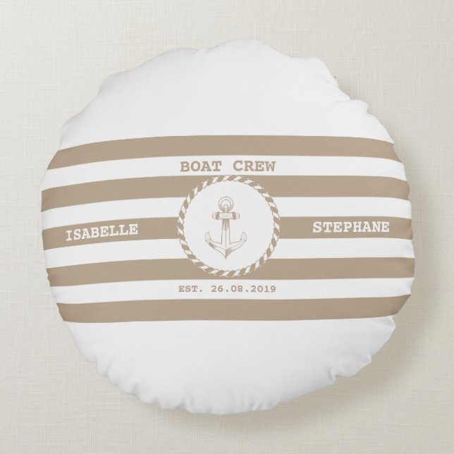 Boat Crew Brown Tyla Round Pillow (Back)