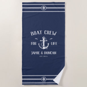 Boat Crew For Life Nautical Modern Custom Name Beach Towel