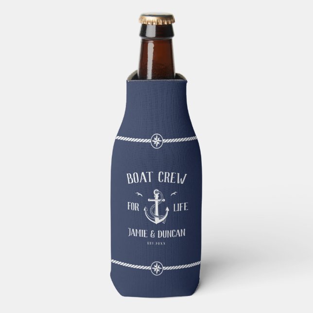 Boat Crew For Life Nautical Modern Custom Name Bottle Cooler (Bottle Front)