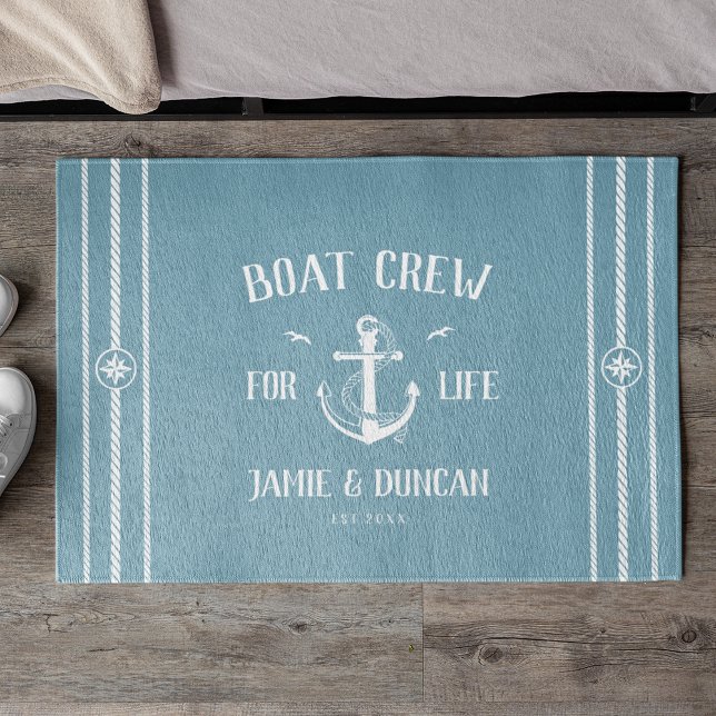Boat Crew For Life Nautical Modern Custom Name Doormat (Creator Uploaded)