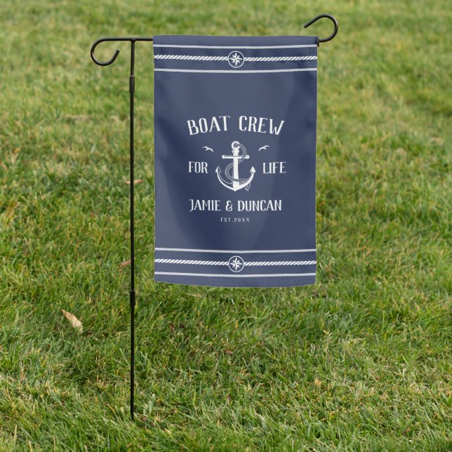 Boat Crew For Life Nautical Modern Custom Name Garden Flag (In SItu)