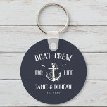 Boat Crew For Life Nautical Modern Custom Name Keychain<br><div class="desc">Boat crew for Life! Modern anchor keychain in classic nautical dark rich navy blue and white showcasing your names and date surrounded by rope details. Great gift for boat lovers for Valentine's day,  newlyweds,  weddings,  vow renewals,  or anniversaries.</div>
