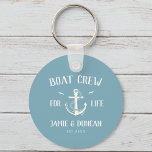Boat Crew For Life Nautical Modern Custom Name Keychain<br><div class="desc">Boat crew for Life! Modern anchor keychain in classic nautical open seas blue and white showcasing your names and date surrounded by rope details. Great gift for boat lovers for Valentine's day,  newlyweds,  weddings,  vow renewals,  or anniversaries.</div>