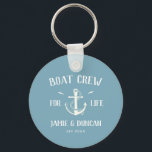 Boat Crew For Life Nautical Modern Custom Name Keychain<br><div class="desc">Boat crew for Life! Modern anchor keychain in classic nautical open seas blue and white showcasing your names and date surrounded by rope details. Great gift for boat lovers for Valentine's day,  newlyweds,  weddings,  vow renewals,  or anniversaries.</div>