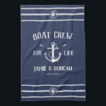 Boat Crew For Life Nautical Modern Custom Name Kitchen Towel<br><div class="desc">Boat crew for Life! Modern anchor kitchen towel in classic nautical navy blue and white showcasing your names and date surrounded by rope details. Great gift for boat lovers for Valentine's day,  newlyweds,  weddings,  vow renewals,  or anniversaries.</div>