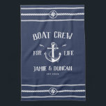 Boat Crew For Life Nautical Modern Custom Name Kitchen Towel<br><div class="desc">Boat crew for Life! Modern anchor kitchen towel in classic nautical navy blue and white showcasing your names and date surrounded by rope details. Great gift for boat lovers for Valentine's day,  newlyweds,  weddings,  vow renewals,  or anniversaries.</div>