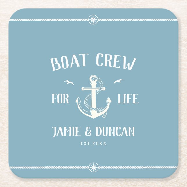 Boat Crew For Life Nautical Modern Custom Name Square Paper Coaster (Front)