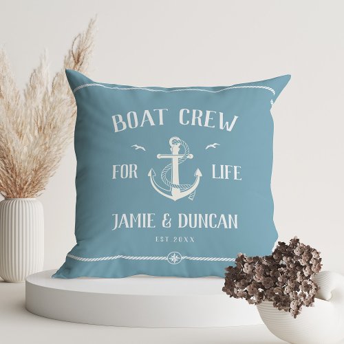 Boat Crew For Life Nautical Modern Custom Name Throw Pillow
