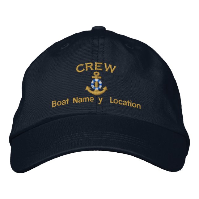 Boat Crew Your Boat Name Your Name Embroidered Baseball Hat (Front)