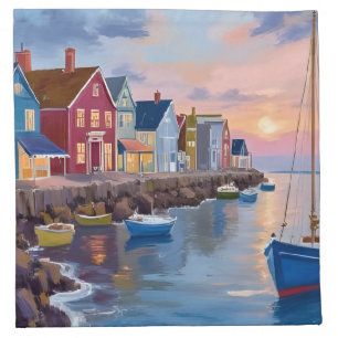 Boat Day Coastal Bay Ocean Watercolor Painting Cloth Napkin